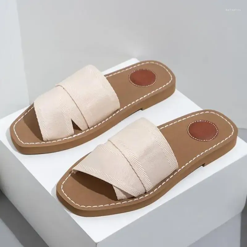 Slippers Women 2024 Simple Casual Beach Slipper Fashion Canvas Open Toe Flat Flip Flops Slides Summer Outwear Ladies Shoes