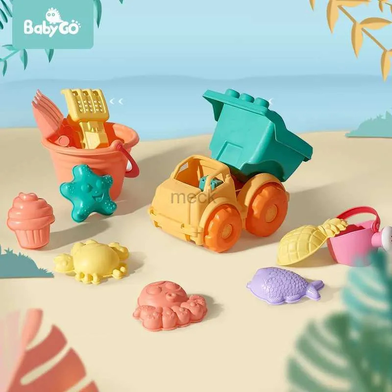 Zandspeelwaterplezier BabyGo Zacht siliconen strandspeelgoed voor kinderen Emmergereedschap Hark Zandloper Buitenspeelzandgereedschapset Babybadspeelgoed voor kinderen 240321