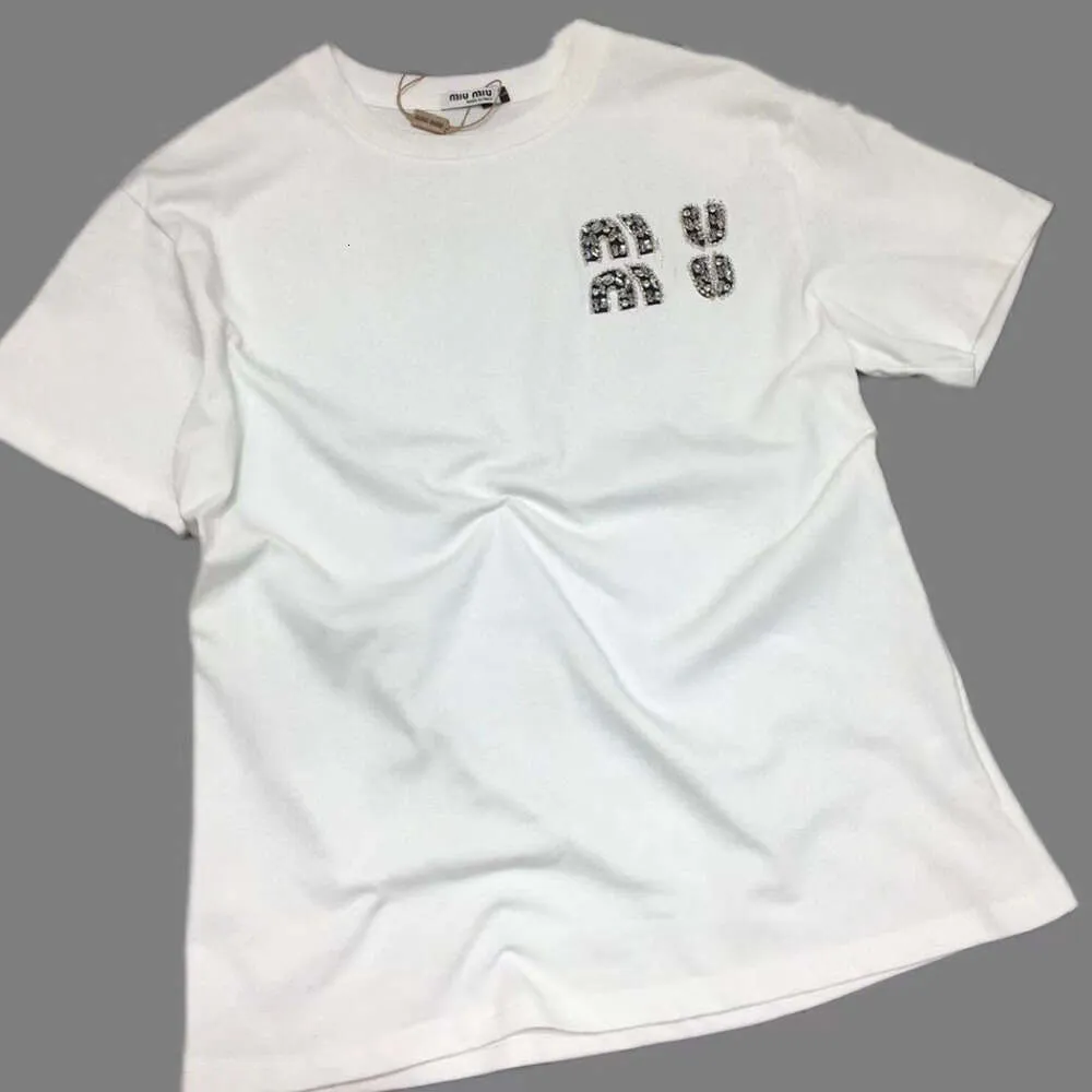 Nouvelle mode été coton t-shirt à manches courtes dames jersey lettrage diamant brodé équipage T-SHIRT MIAO designer T-shirt pull 2024