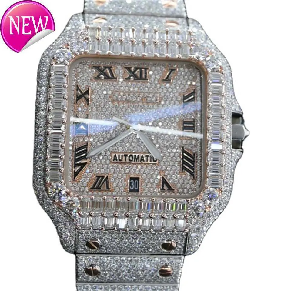 Luxurious Watches with Diamond Elegant Design Stylish Vvs Clarity Moissanite Studded Diamond Watch Bauggate Bezel Fully Iced Out Watch for Men and Women HB-V5