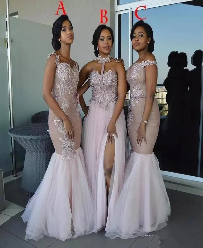 African Bridesmaid Dresses Long Mixed Style Appliques Off Shoulder Mermaid Prom Dress Split Side Maid Of Honor Dresses Evening Wea4692582