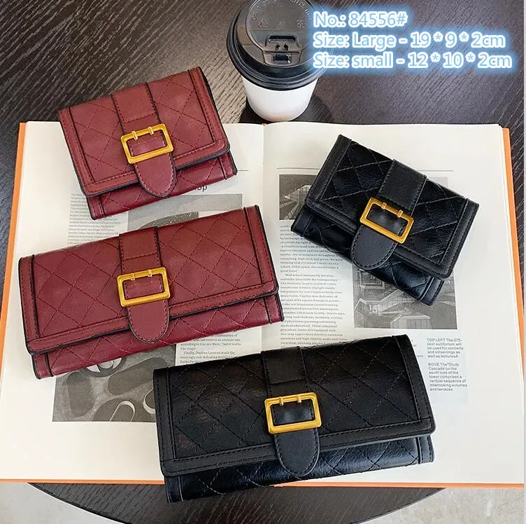 도매 숄더백 2 색 다기능 접이식 학생 지갑 단순하고 다재다능한 단색 가죽 롱 지갑 재봉 격쟁 무늬 클러치 가방 84556