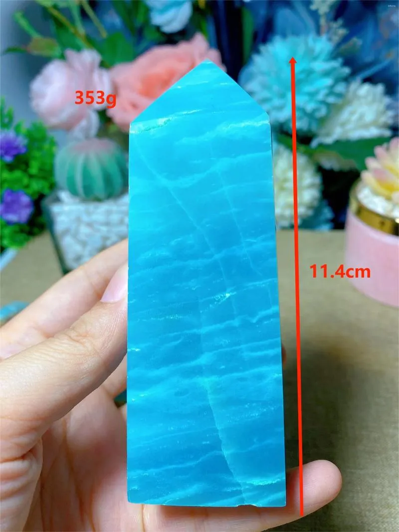 Figurines décoratives Grande baguette quadrilatère en cristal de calcite naturelle des Caraïbes, tour de pierre de guérison bleu ciel à point unique pour la décoration