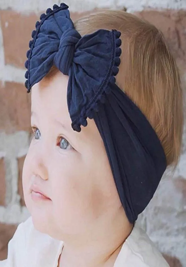 Solide Nylon Bögen Stirnband Pom Pom Stirnband Für Kinder Mädchen KopfbedeckungNylon Baby Turban Haarband Kinder Haar Zubehör6272756