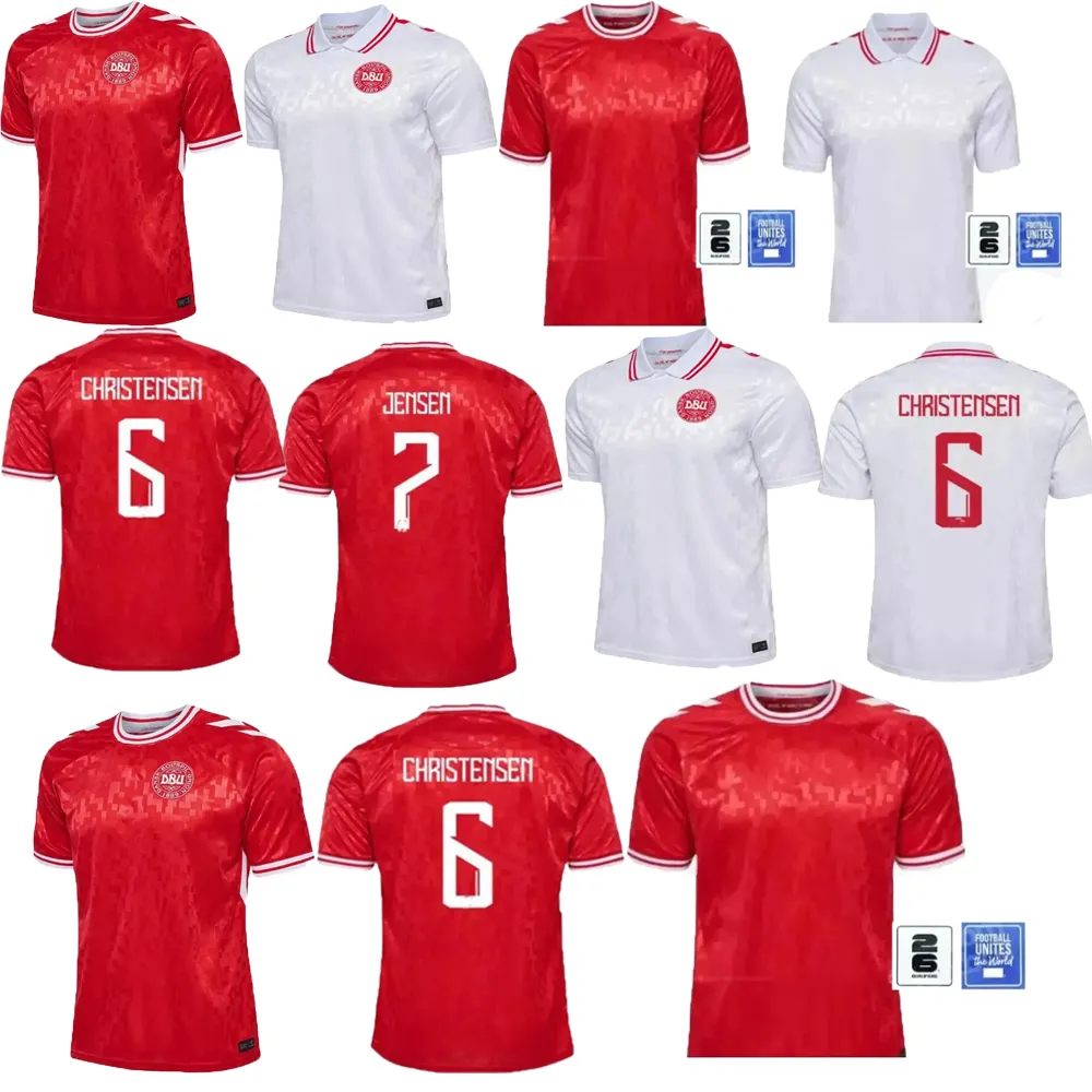 Nowa drużyna narodowa Denmark Football Jersey Eriksen Dolberg Jensen Christensen 24 25 Koszulka piłkarska Zestaw pełny set Home Red Away Mundlid