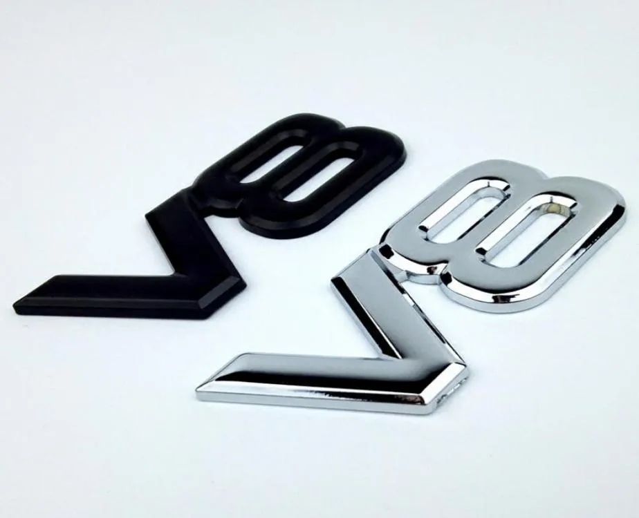 2-Pack Universal V6 Emblem Badges - Silver Aluminum With Black Border, Adhesive Back