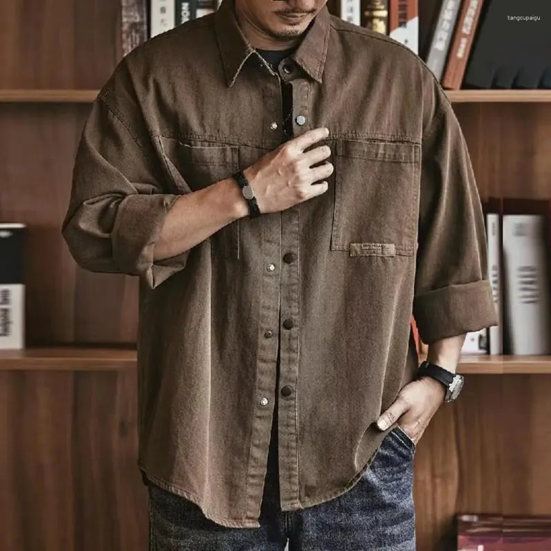 Chemises décontractées pour hommes Hommes Chemise ample Cargo avec col rabattu Design à simple boutonnage Plus Taille Poches Doux pour tous les jours