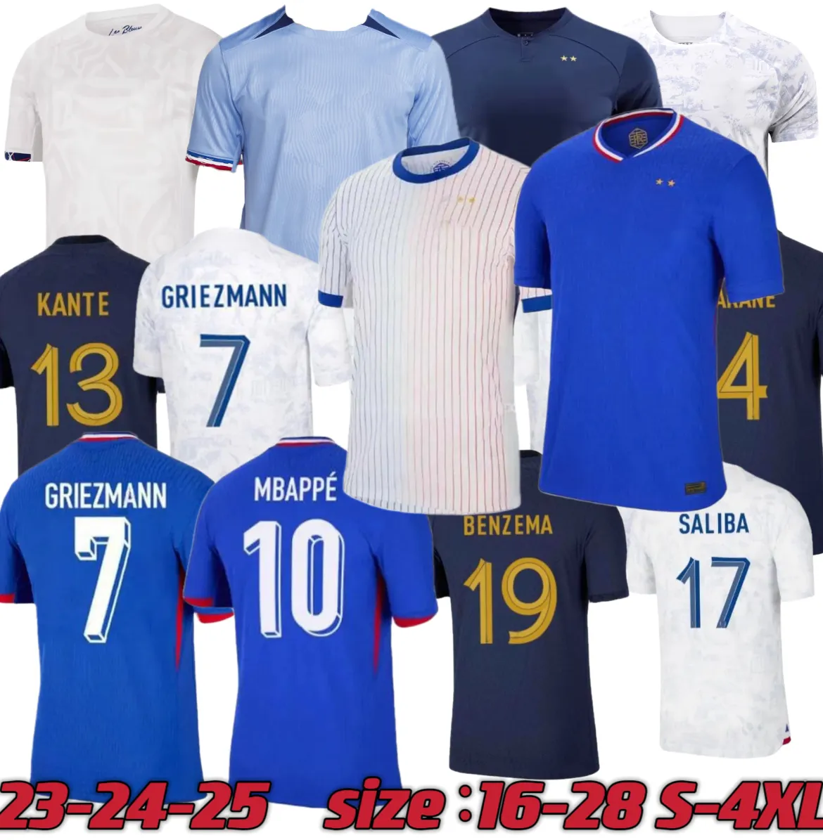 Mbappe French Soccer Jerseys 22 2023 2024 2025 Zaire-Emery Giroud Griezmann Tchouameni Kolo Muani Coman Saliba Thuram Camavinga Flock Men Men Kids Kids 4XL