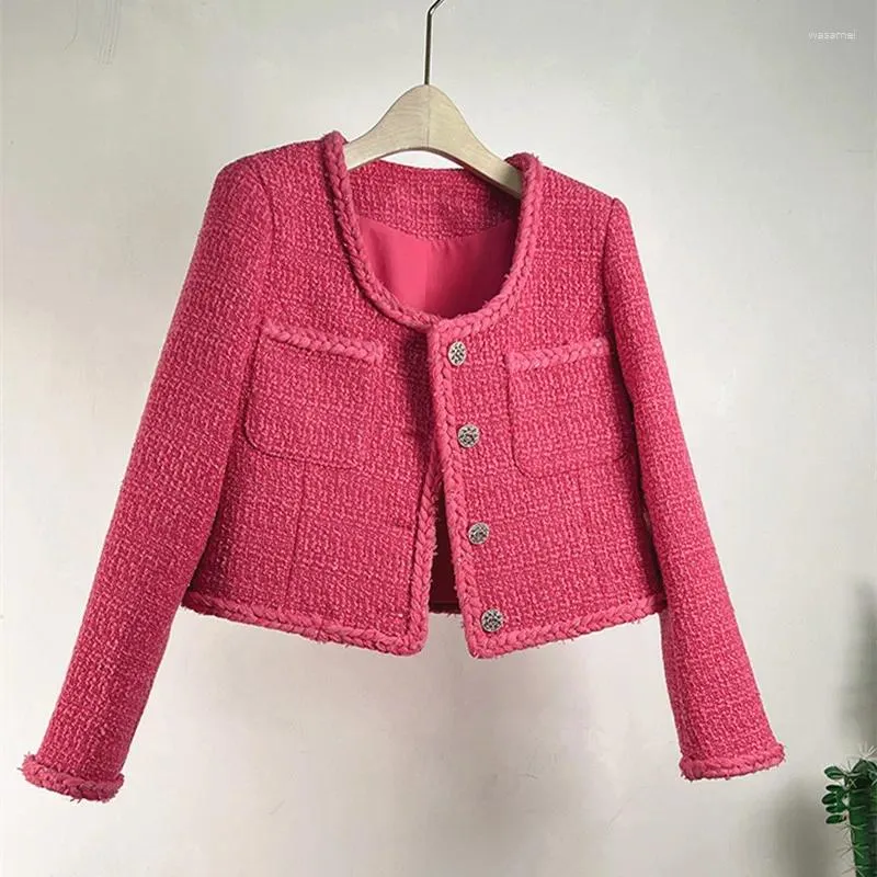 Women's Jackets Designer High-End Autumn Tweed Weave Coat Women Long Sleeves Single-Breasted Mujer Short Outwear Winter 2024