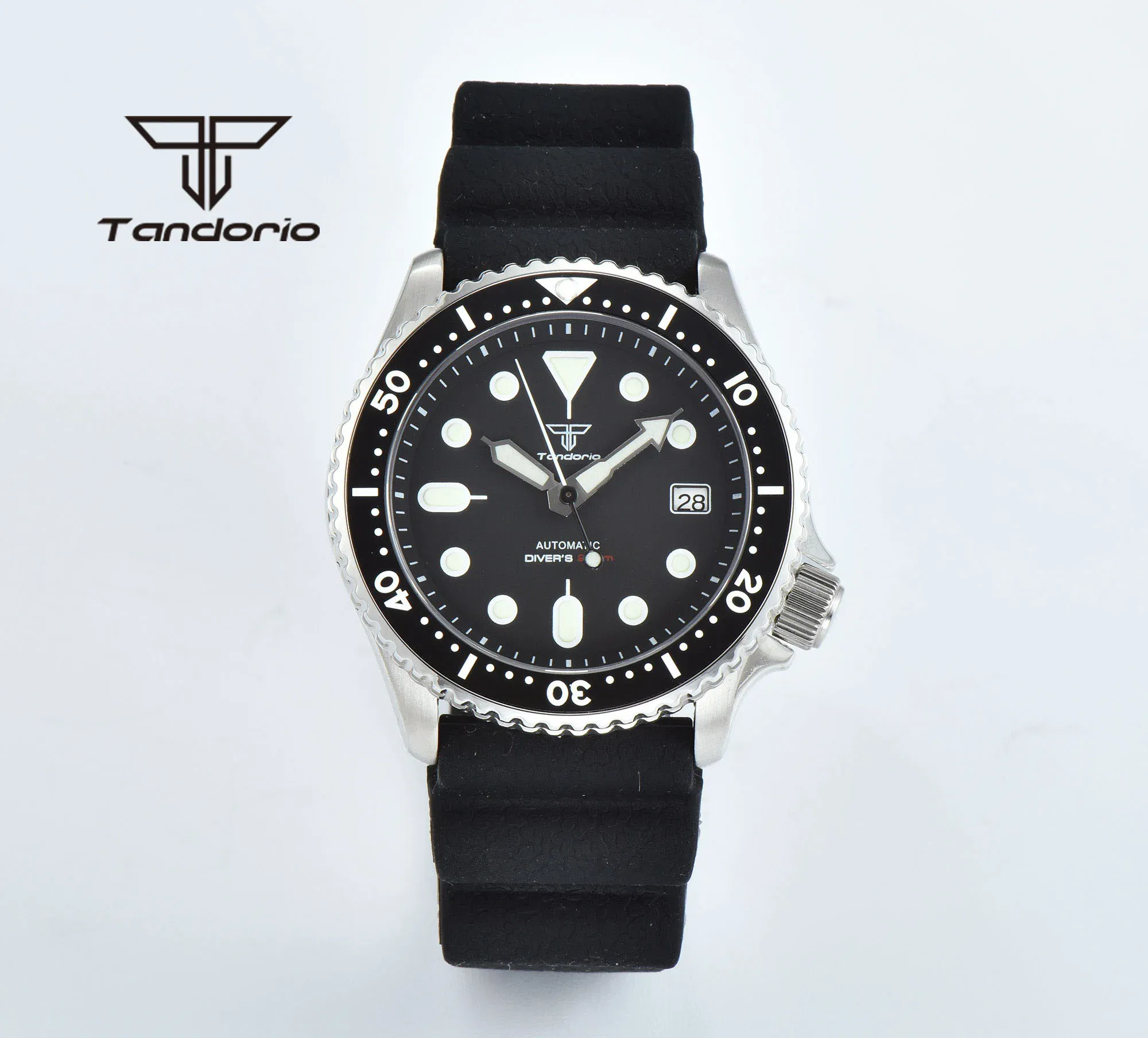 Watches Tandorio 41mm Automatiska dykande män Titta på svart/blå/grön urtavla Sapphire Glass NH35 20Atm Datumindikator Gummiband Grön Lume Lume