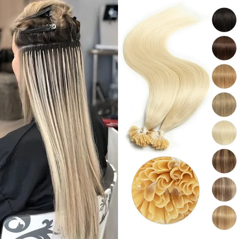 Extensions Mme Hair Kératine Human Hair Extensions U Tip Tip Hair Natural Hot Fusion Italiana Hair Capsules Nail Prébond 1224 pouces Black de jet