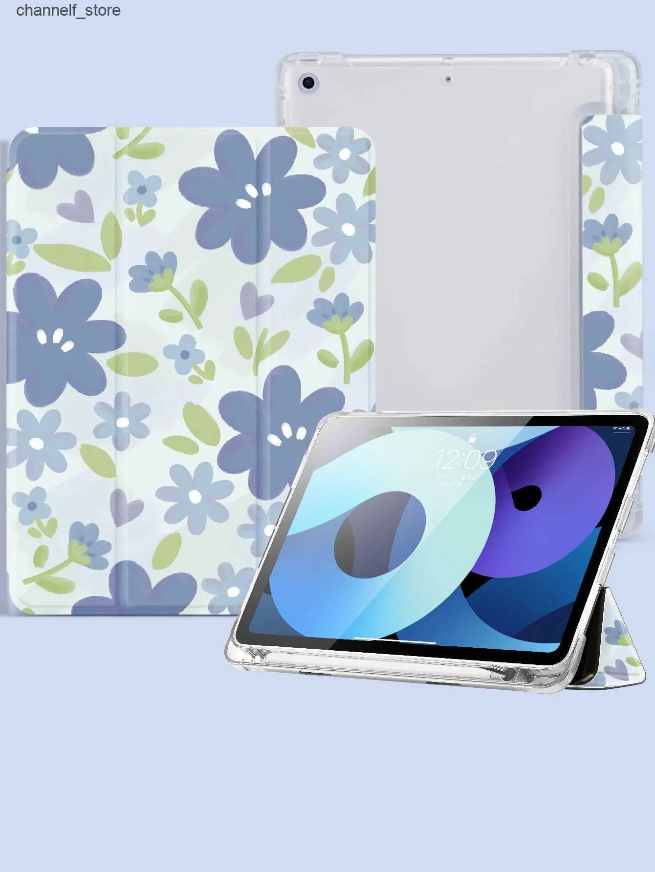 Étuis pour tablette PC Sacs Étui à fleurs compatible avec iPad 9,7 pouces (6e/5e génération 2018/2017) Mini4/5 Air4/5 10,9 pouces avec porte-styloY240321Y240321