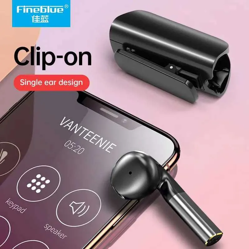 Fones de ouvido de telefone celular Fineblue F5 Pro APT-X Wireless Clip fone de ouvido em Lotus Handsfree Auriculares Touch Controll Único fone de ouvido Bluetooth fino azul Q240321