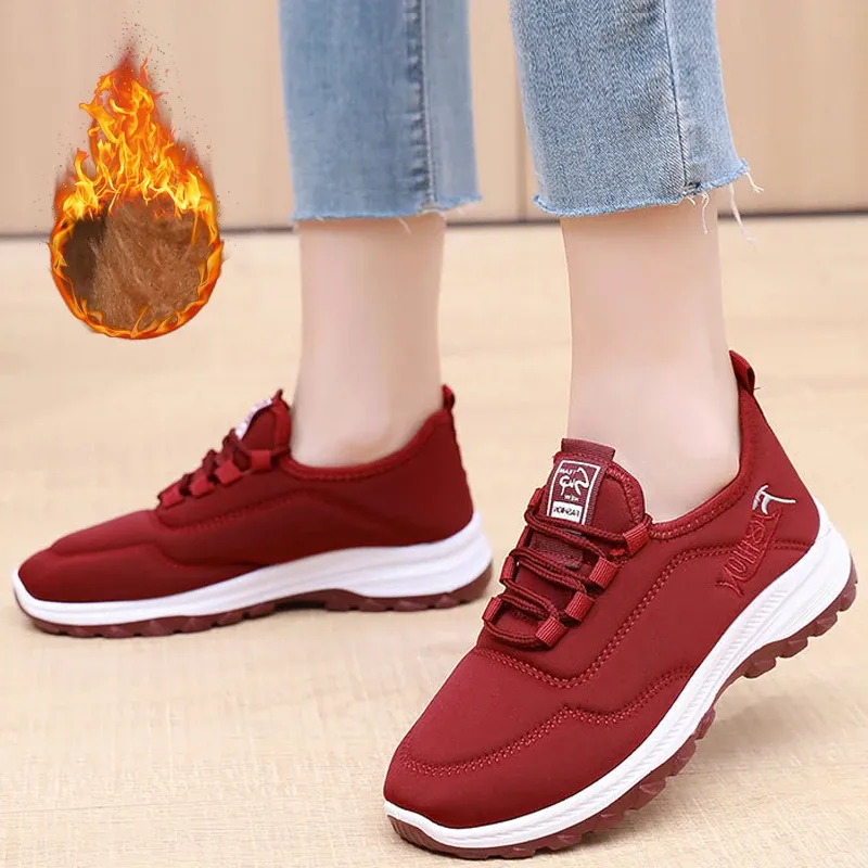 Boots Women Boots Warm Fur Snow Boots Casual Winter Women Shoes Plush Sneakers Lace Up Female Ankel Boots Antislip