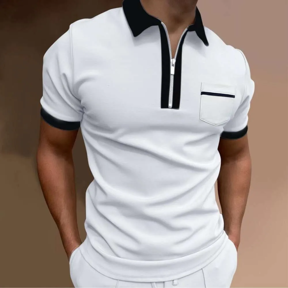 Zomer Heren Effen Kleur Poloshirt Korte Mouw Turn-Down Kraag Rits T-shirts Voor Mannen Casual Streetwear Nieuwe Mannelijke tops