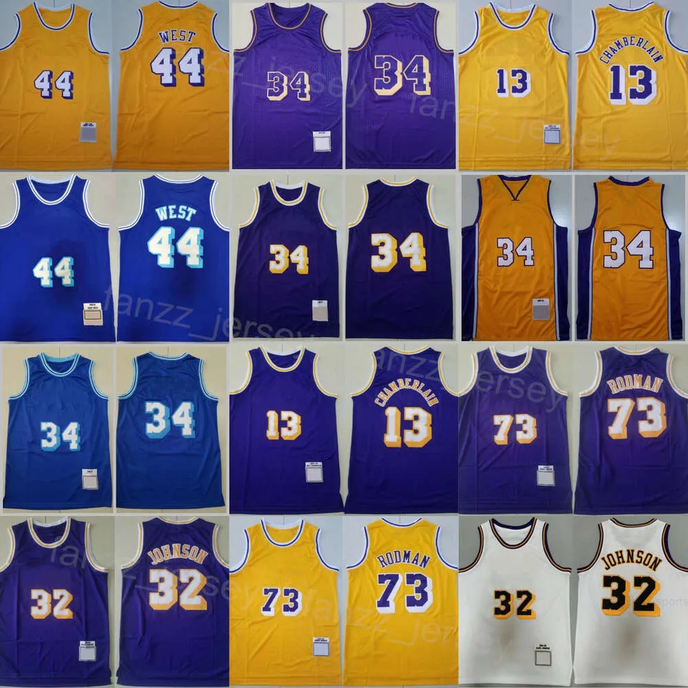 Throwback Basketball Retro Wilt Chamberlain Jersey 13 Johnson 32 Jerry West 44 Dennis Rodman 73 Stickerei und Nähen atmungsaktiv Top Qualität im Angebot Vintage Man