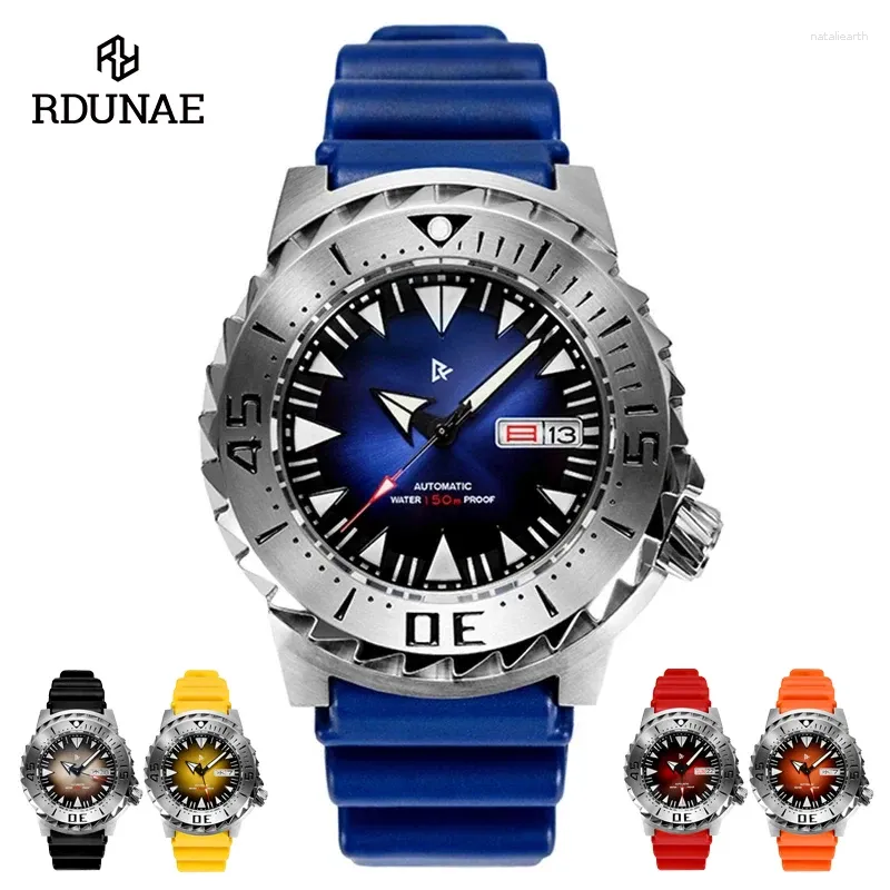 Наручные часы RDUNAE Monster Watch для мужчин Blue Diver Мужские механические часы NH36 с сапфировым стеклом Автоматические брендовые водонепроницаемые часы