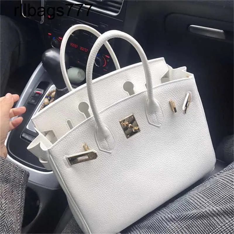 Genuine Leather Bk Cowhide Designer Handbag Lychee Grain on the First Layer Fashionable White Women's Fashion One W6bh handmade