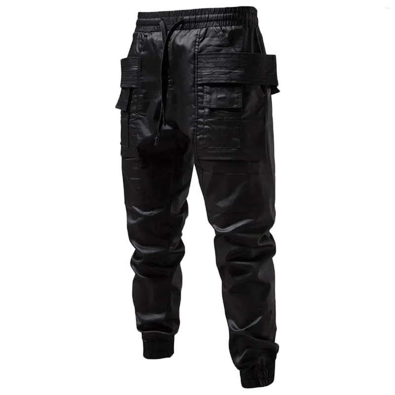 Pantaloni da uomo aderenti da uomo in pelle casual tinta unita pantaloni da uomo Y2k vestiti moda tasca elasticizzata skinny cargo palestra lavoro pantalones