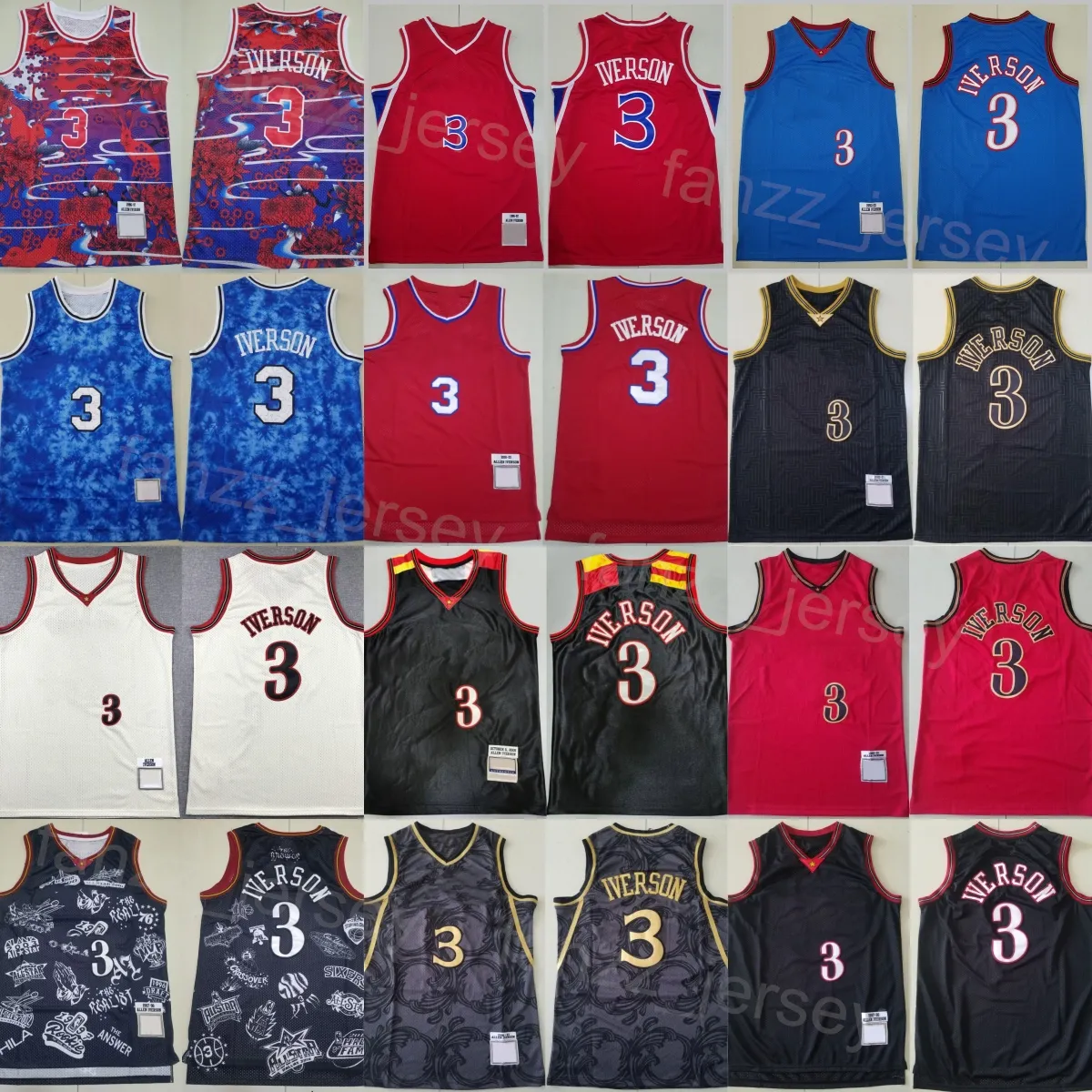 Throwback Basketball Allen Iverson Retro Jerseys 3 Vintage Man For Sport Fans All Stitching Athletic Outdoor Apparel Sport Wears Shirt Breathable Good Quality