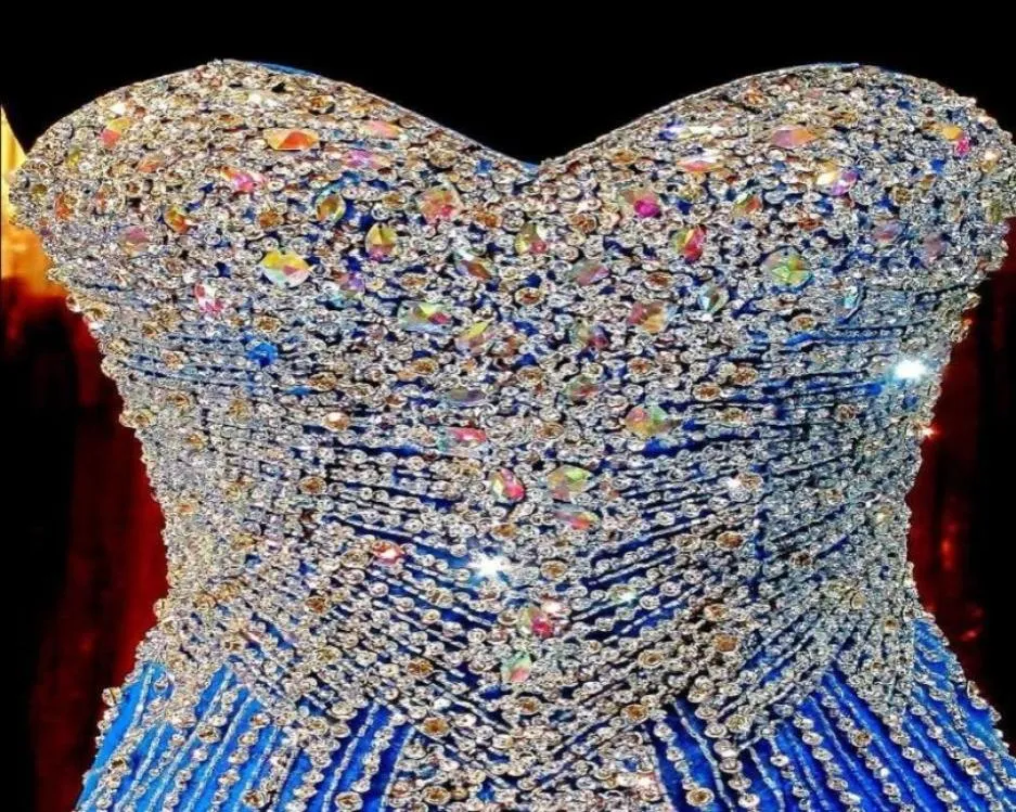 2020 Blue Mermaid Long Prom Dresses Pageant Women Sexy Sweetheart Vestido De Noiva Luxury Beaded Crystal Tulle Pevening Gown8318654620113