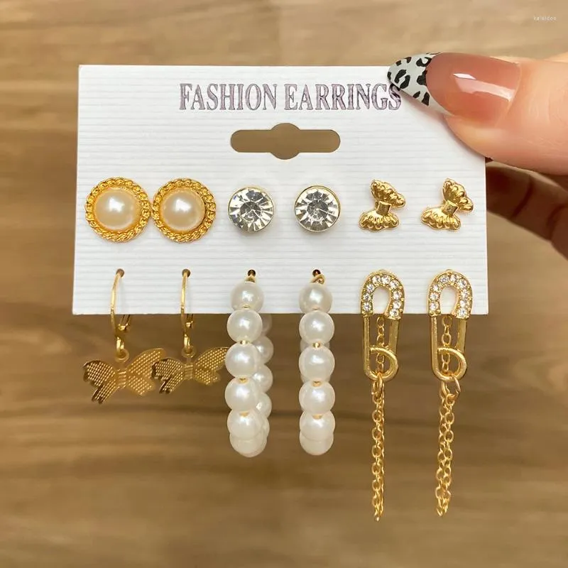 Dingle örhängen alilute metall guld färg pärla båge för kvinnor fjäril set trendkedja örhänge modesmycken tillbehör