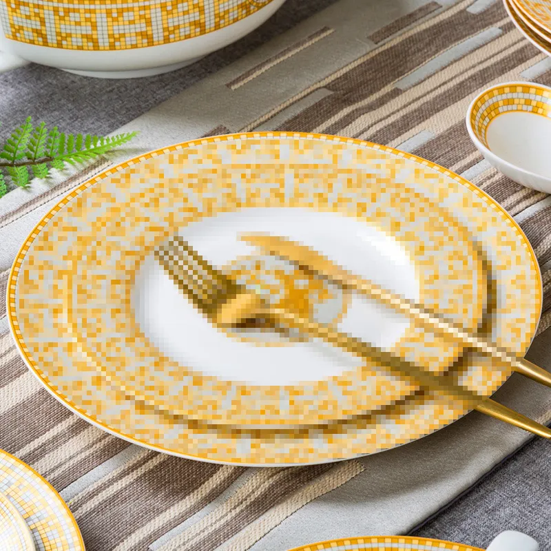 Designer rätter sätter Bone China high-end bordsartiklar Western Plate 10 tum platt platta och 8 tum grunt platta hotellklubb i-m