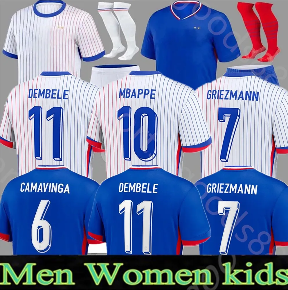 Maillots de Football 2024サッカージャージーサッカーシャツGiroud Mbappe Griezmann Saliba Pavard Kante 23-24 Benzema Frances Football Shirts French Shird Kids Sets