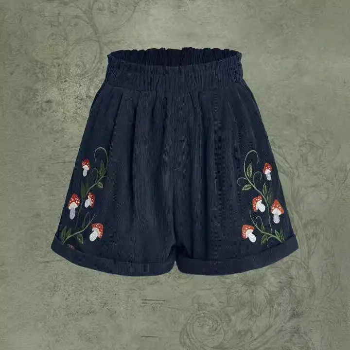 2023 novo veludo bordado cintura elástica shorts casuais