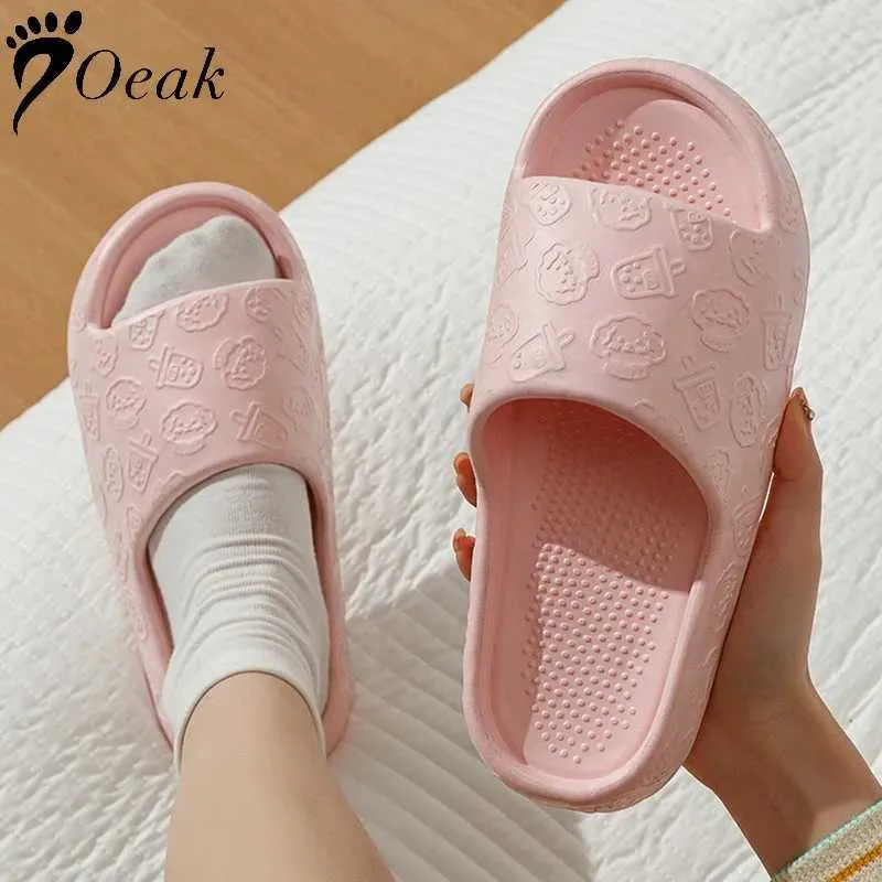 Slippers New Fashion Summer Couple Cartoon Relief Flat Slides Lithe Thin Sandals For Women Men Ladies Home Indoor Flip Flops H240325