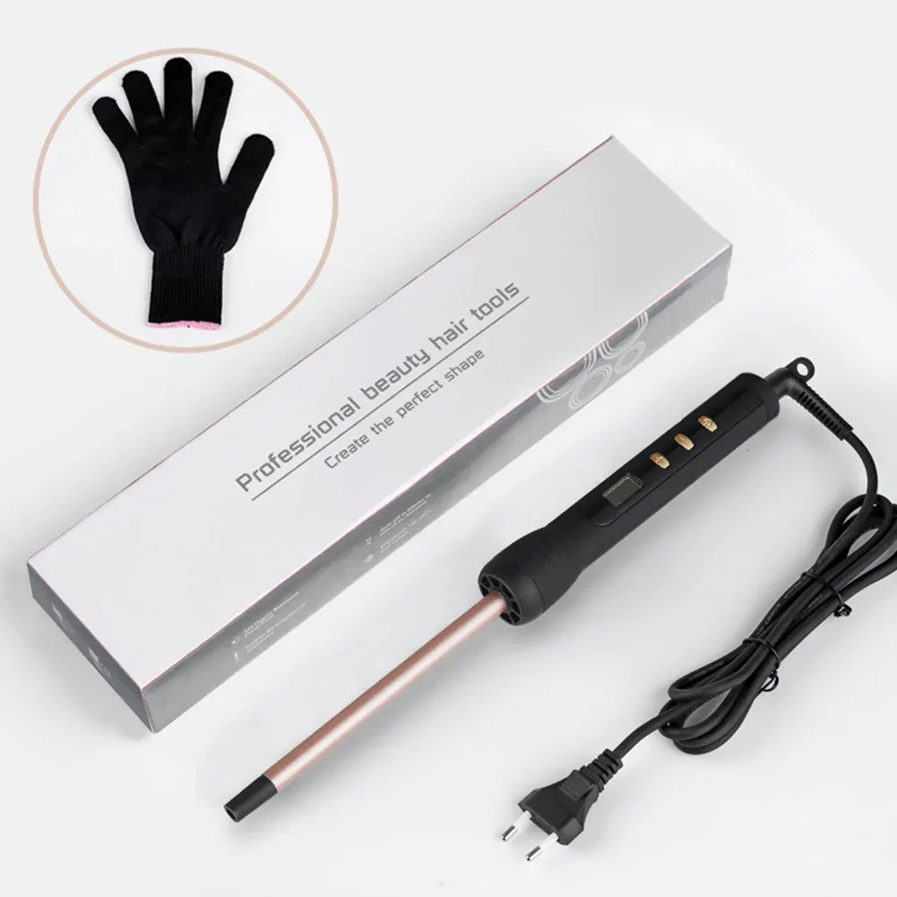 Ferros 9mm lcd curling ferro cerâmica curling wand fina cerâmica curling wand rolo salão de beleza modelador de cabelo ferramentas estilo