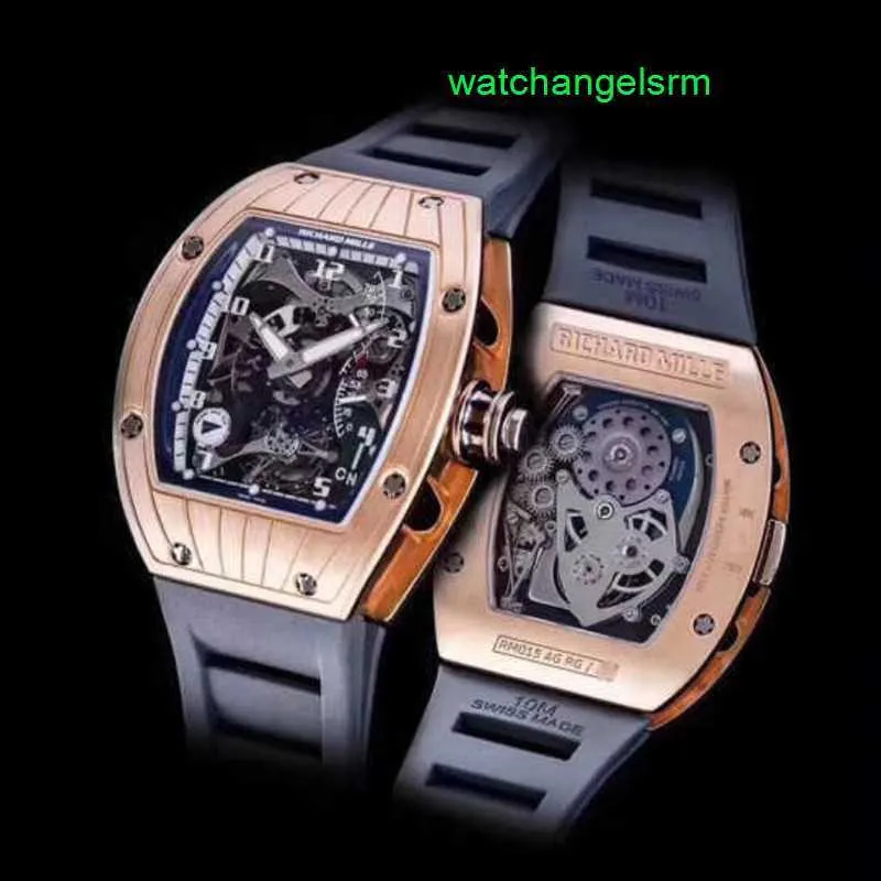 RM Watch Swiss Watch Tactical Watch RM015 Tourbillon Double Time Zone Rose Gold RM015 Manual Wristwatch