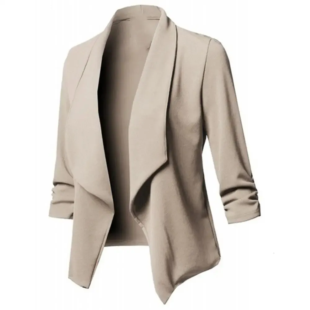 Офисный женский однотонный приталенный пиджак с лацканами, короткий пиджак с открытой передней частью, женские деловые женские пальто больших размеров 240318