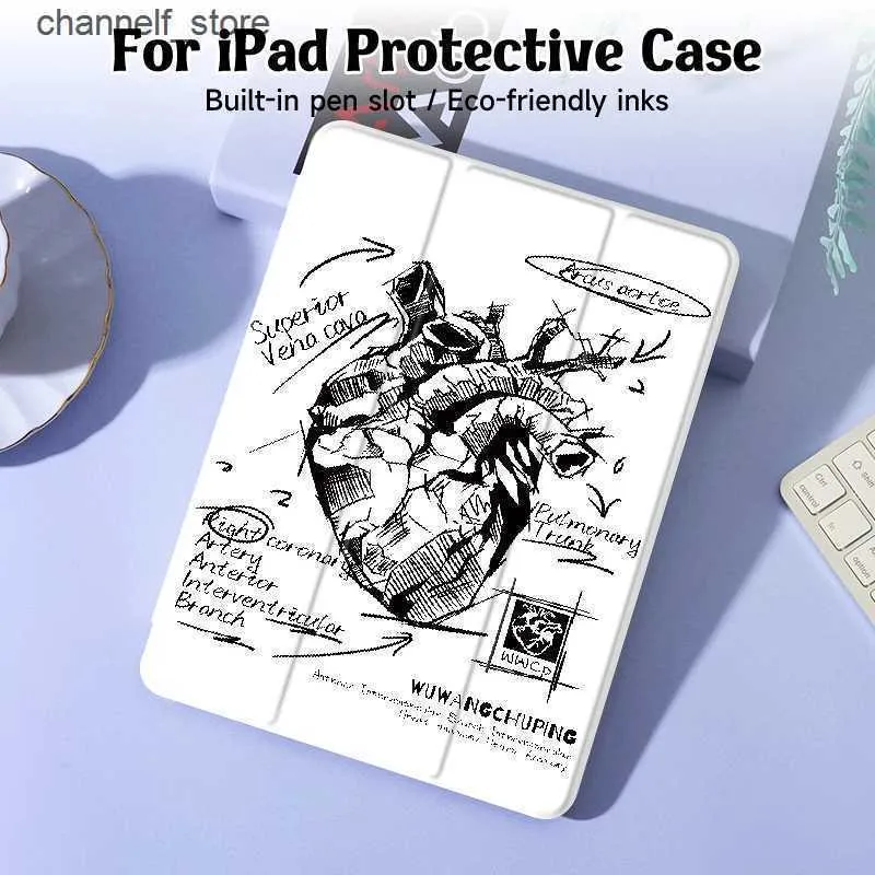 Étuis pour tablette PC Sacs Sketch Heart Case Compatible avec iPad 9,7 pouces (6e/5e génération 2018/2017) Mini4/5 Air4/5 10,9 pouces avec porte-styloY240321Y240322