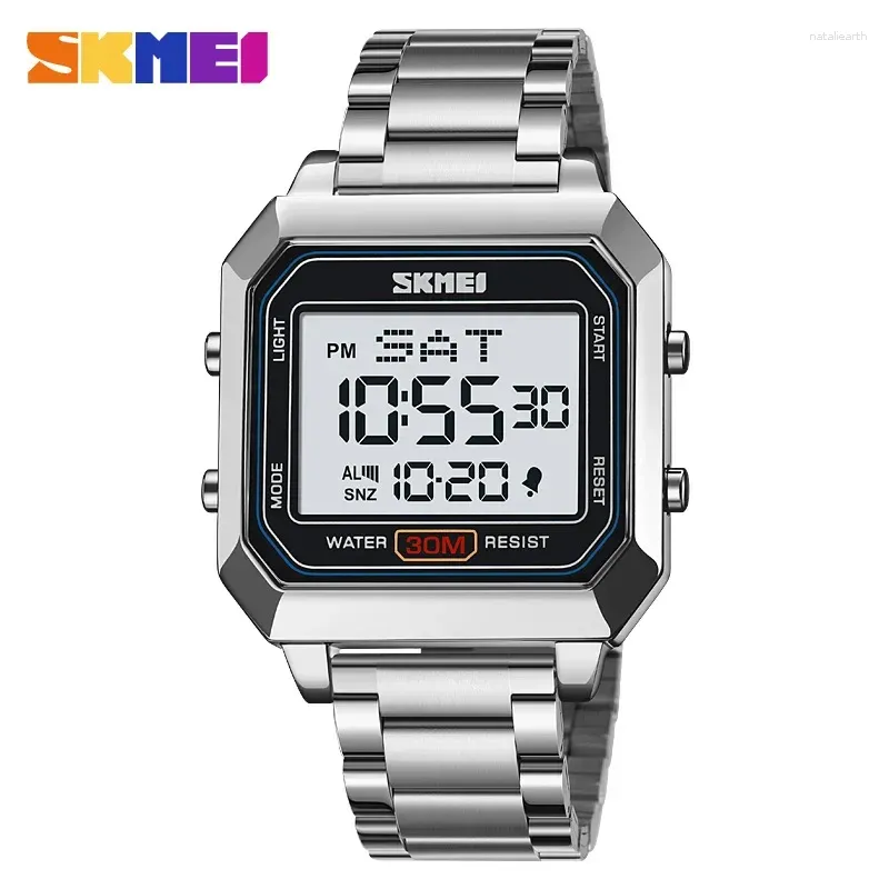 Montres-bracelets SKMEI 2149 Montre électronique pour hommes Square Steel Band Student Sports Étanche Back Light Digital pour hommes Relogio