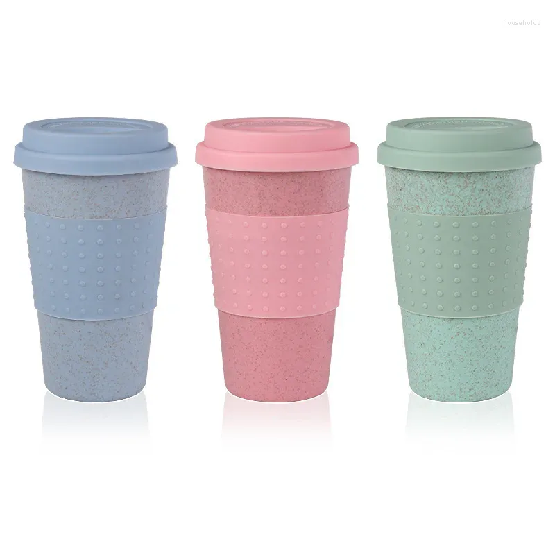 Tumblers Silica Gel Kaffeetasse Weizenstrohfaserbecher mit Deckel Kunststoff Auto tragbare Silikonbecher Wasserflasche