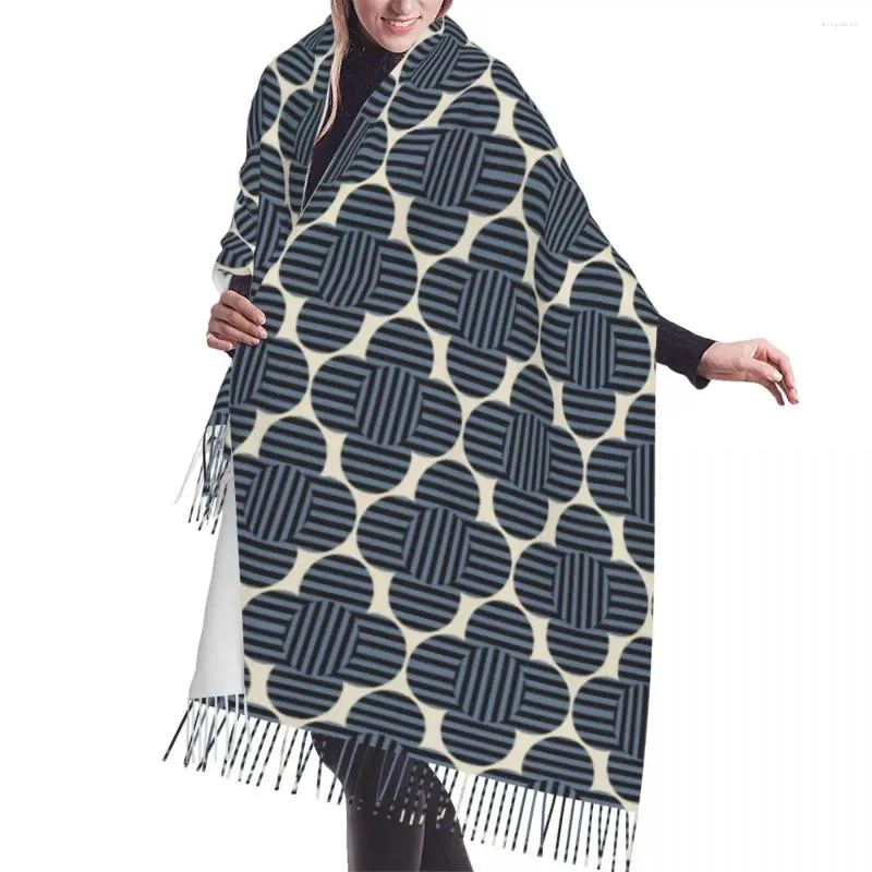 Bufandas Impresión de flores ópticas en color ballena Bufanda de borla Mujeres Suave Orla Kiely Art Shawl Wrap Ladies Invierno Otoño