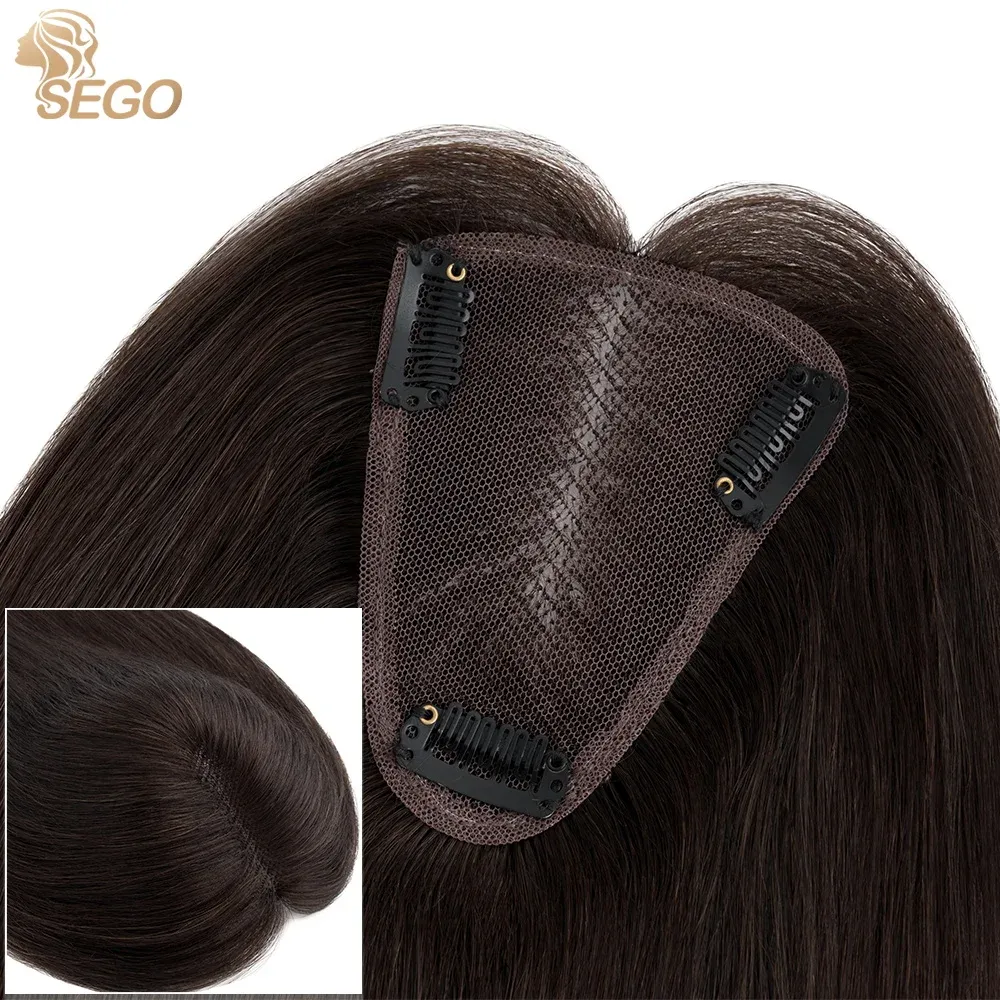 Toppers SEGO 8X10cm Natural Hairline Lace Base Hair Toppers Real Human Hair Clip In Topper for Women with Thinning Hair