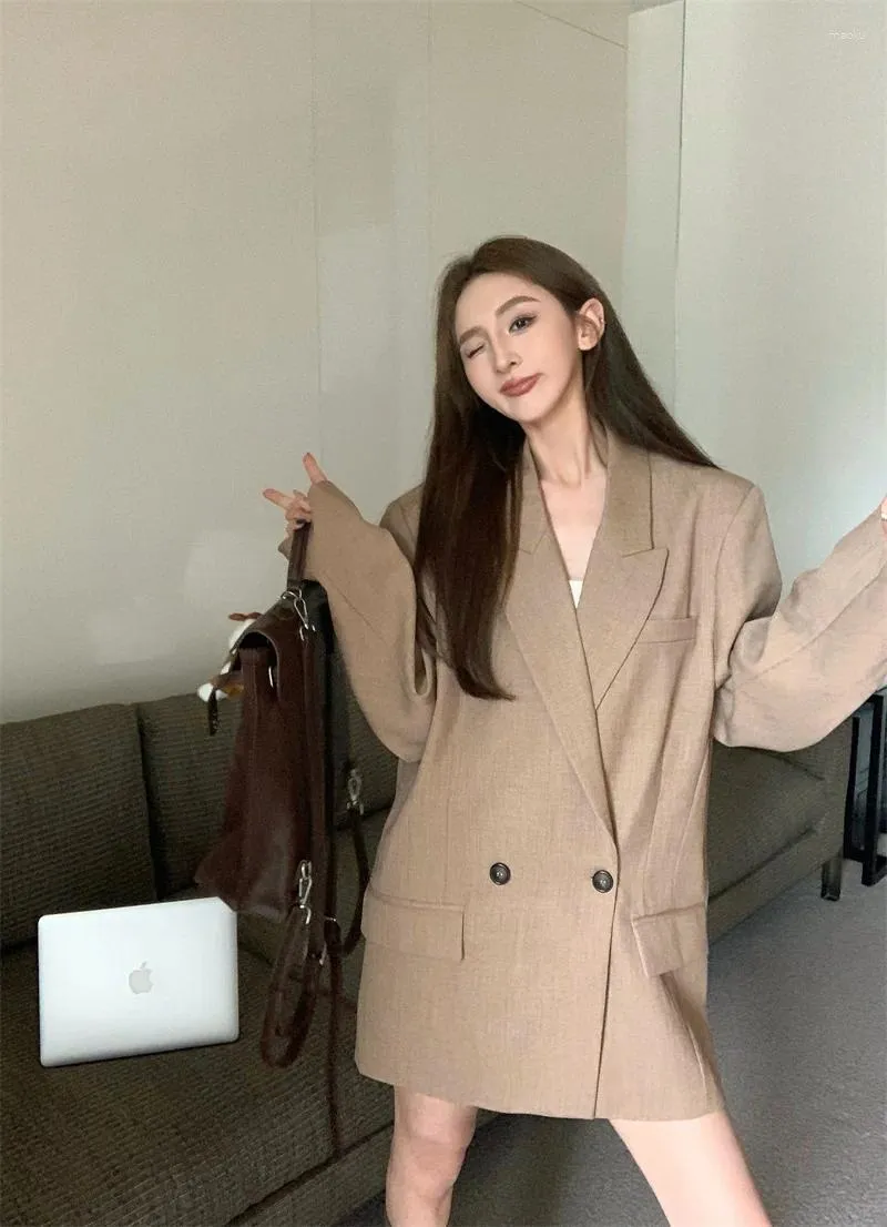 Women's Suits Moyizif Korean Fashion Retro Niche Temperament Lazy Mid Length Blazers Autumn Loose Casual Coat Female Clothing