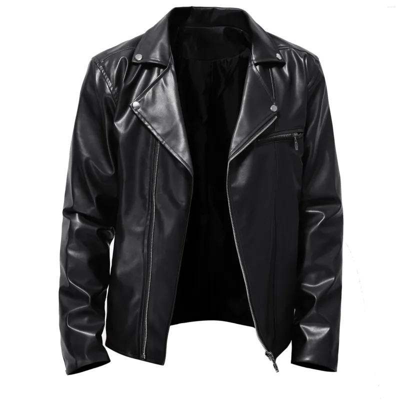 Men's Jackets Leather Jacket Spring And Fall Handsome Horizontal Zipper Motorcycle Suit Youth Plus Size