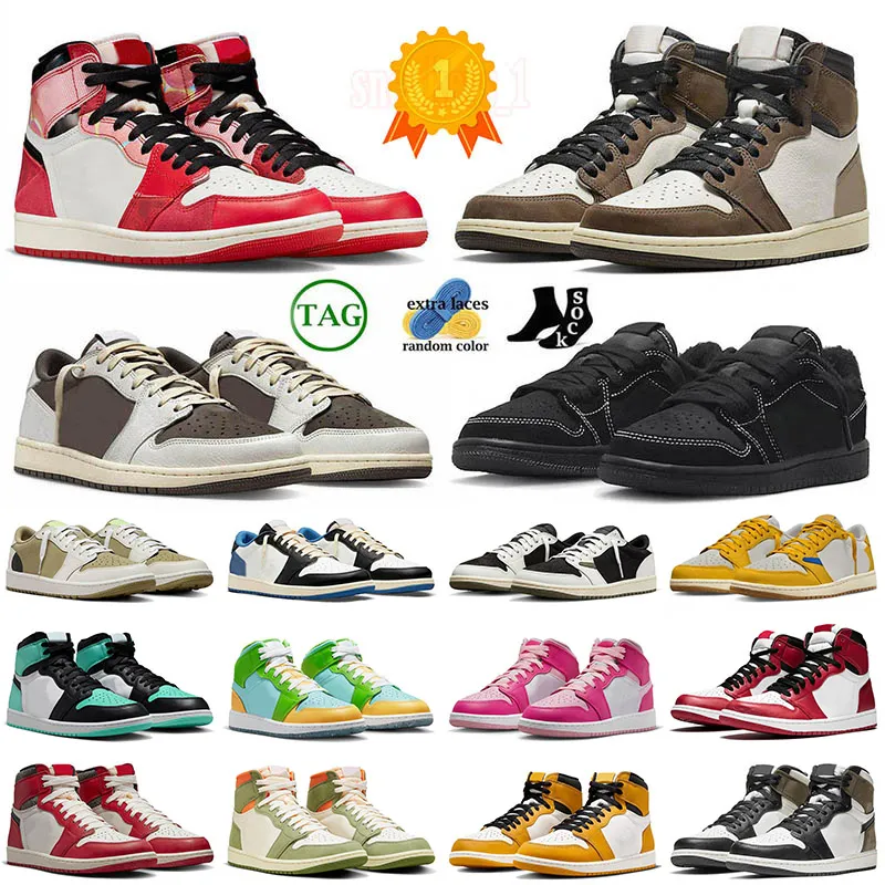 travis scott shoes jordan 1 jordan1 traviss scotts jordab 1 عكس موكا أحذية كرة السلة للرجال والنساء السود فانتوم المفقودات العثور على شيكاغو أحذية رياضية 【code ：L】