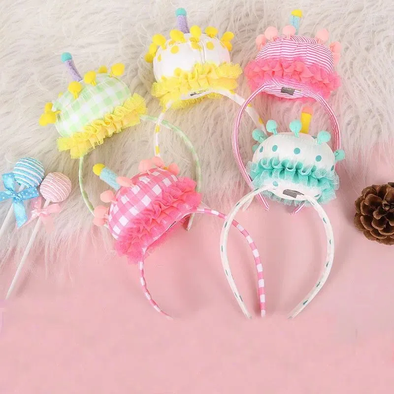 Party Decoration Children's Cartoon Birthday Cake Pannband Söt Dot Lattice Hair Band One 123st Happy Decor Girl Favor Headwear