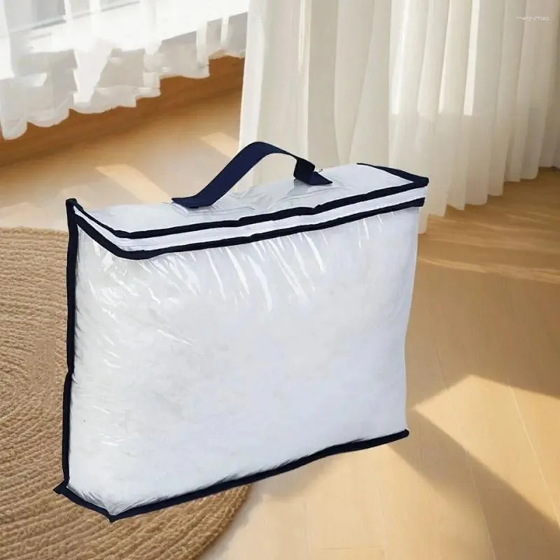 Bolsas de almacenamiento Almohada de edredón de PVC Bolsa de embalaje de ropa de cama móvil plegable impermeable transparente con asa