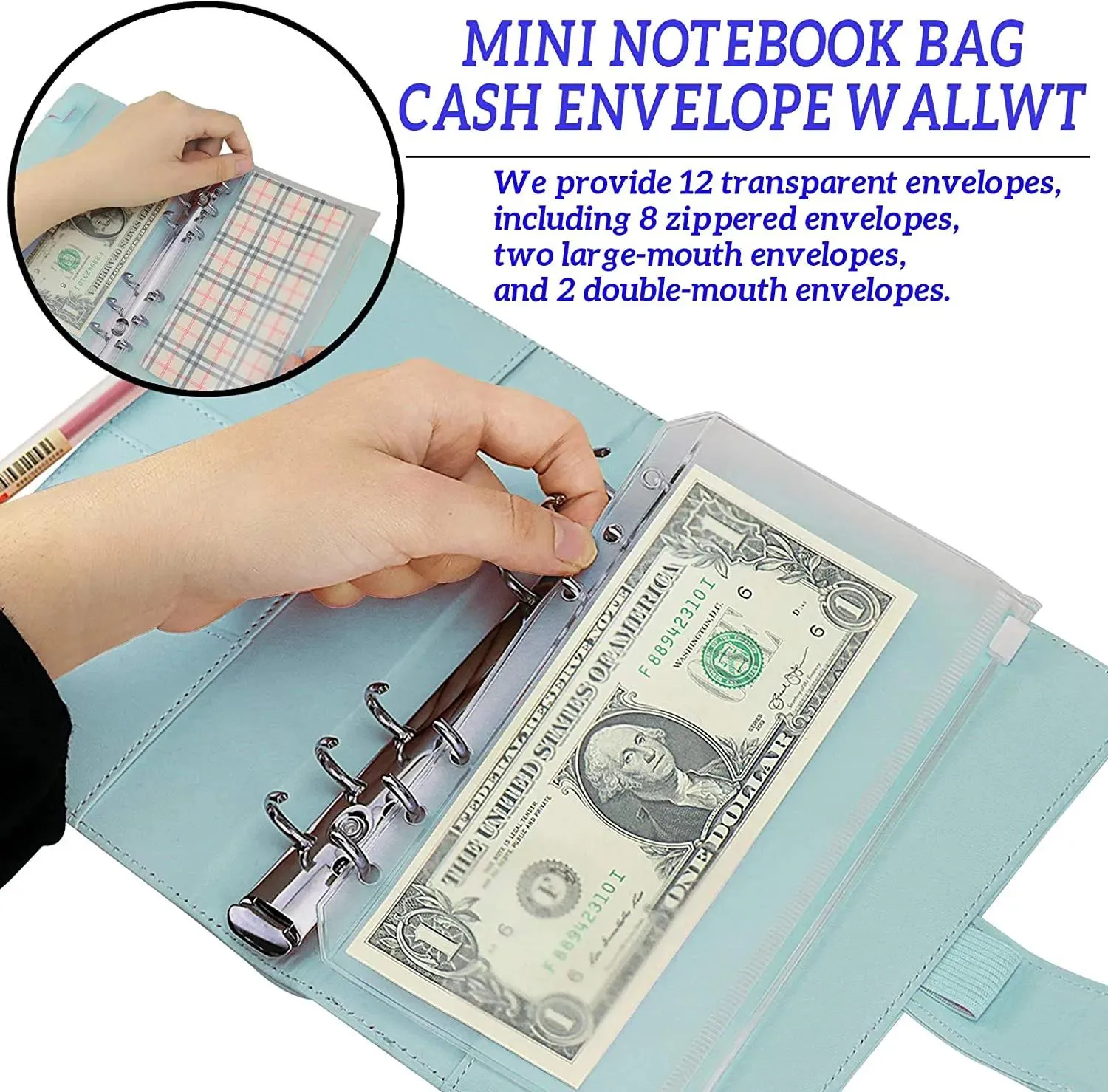 A6 PU Leather Binder Budget Planner Cash Envelope Wallet System with Budget Envelopes Binder Pockets for Budgeting