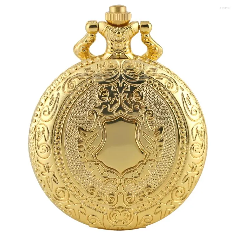 Pocket Watches Golden Watch Quartz Analoga arabiska siffror Vita urtavla Halsband Pendant Full Clock Vintage Gift Timepiece