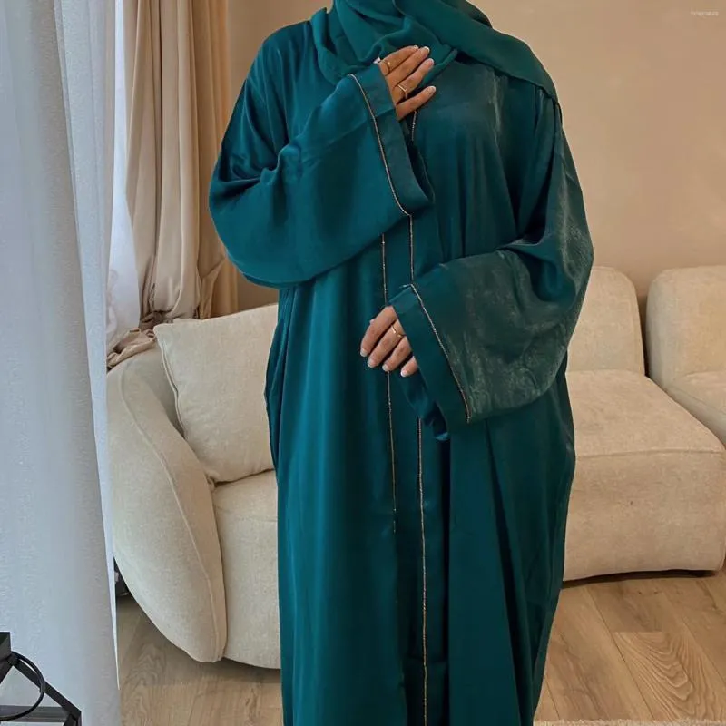 Etniska kläder Dubai Abaya Velvete Satin öppen front Kimono Muslimska kvinnor Islamiska kvällsfesten Ramadan Kaftan Turk Outwear (ingen inre)