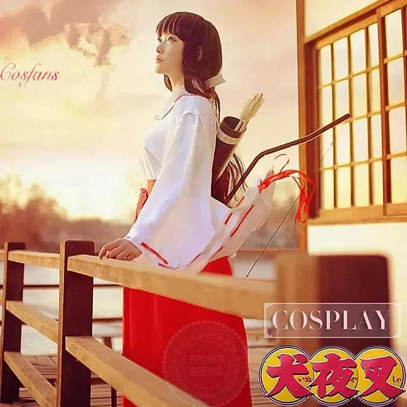 cosplay Trajes de Anime Inuyasha Kikyou vestido de role-playing está aqui Kikyo peruca feminina conjunto de quimono japonês Peruca de cabelo Perucas de presente de Natal conjunto completoC24321