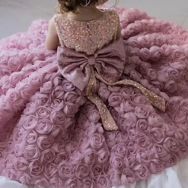 Ett år gammal klänning Princess Temperament Childrens Dresses Rose Fairy Western Style Girls Ball Gown 240309