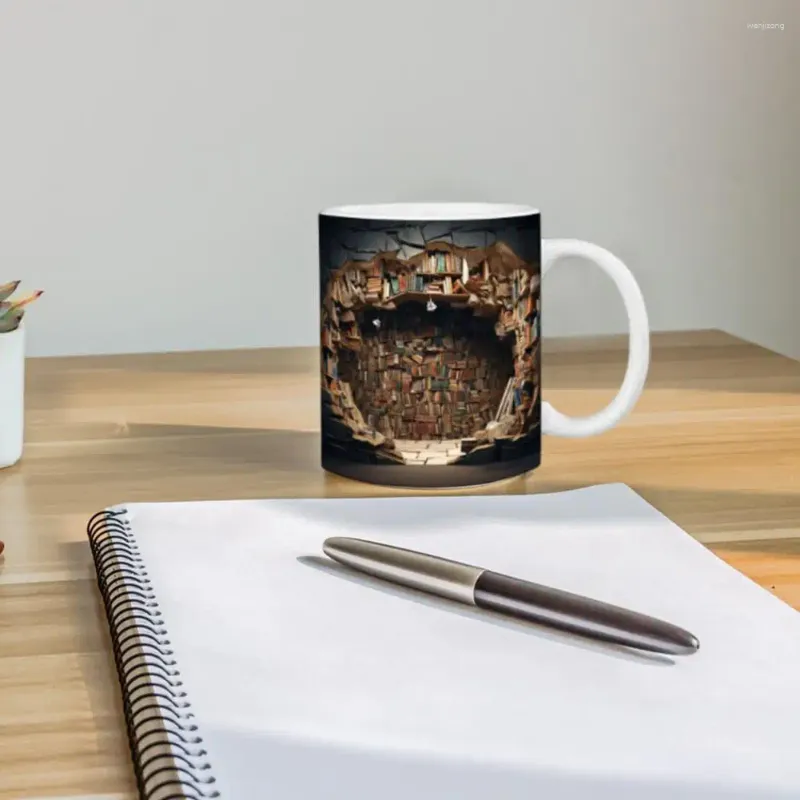 Canecas Bebendo Copo Estante Cerâmica Caneca de Café para Amantes de Livros Biblioteca Exclusiva com Padrão Engraçado Latte Tea