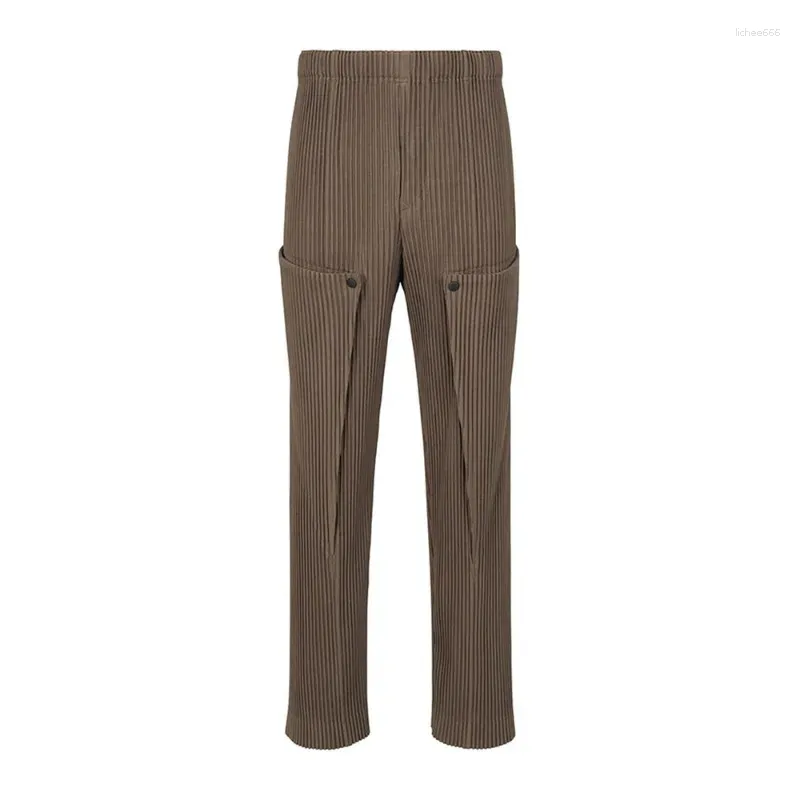 Męskie spodnie miyake plisowana kieszeń Odłączona ładunek designerskie ubrania biznesowe zwykłe proste noga